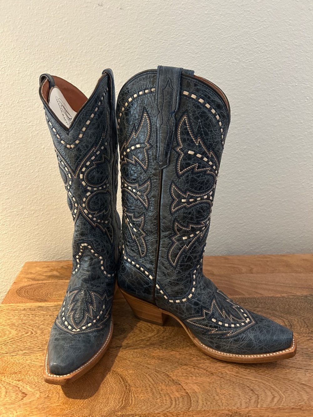 Dan Post Navy Blue Embroidered Leather Western Heeled Boots -Used once